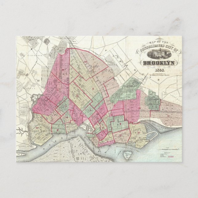 Vintage Map of Brookyln (1868) Postcard (Front)
