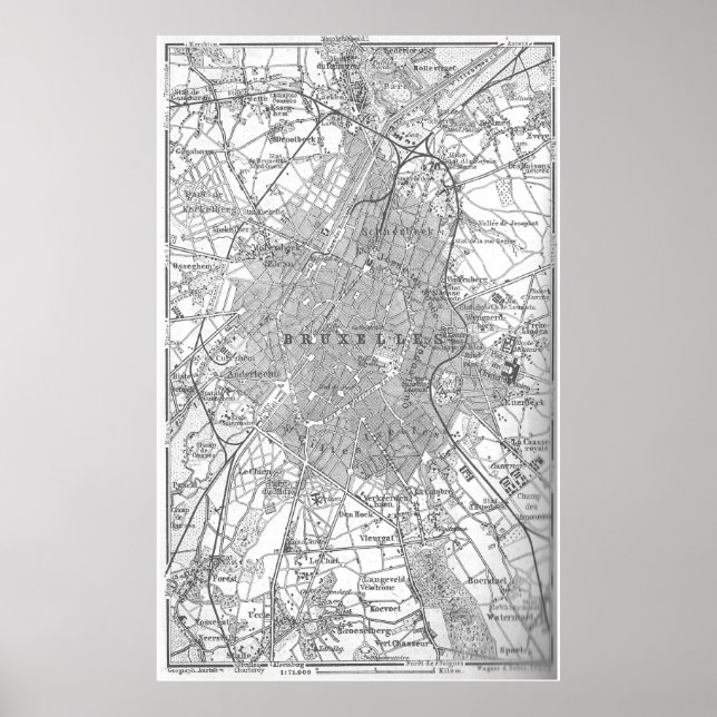 Vintage Map of Brussels Belgium (1905) Poster (Front)