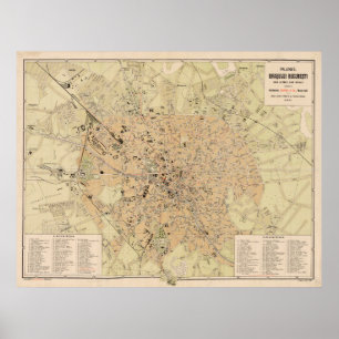Vintage Map of Bucharest Romania (1911) Poster