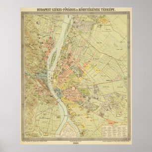 Vintage Map of Budapest Hungary (1900) Poster