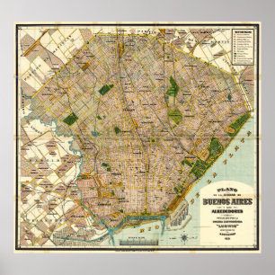 Vintage Map of Buenos Aires Argentina (1921) Poster