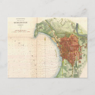 Vintage Map of Burlington Vermont (1872) Postcard
