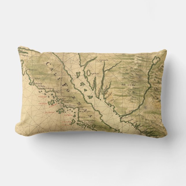 Vintage Map of California (1650) Lumbar Pillow (Front)