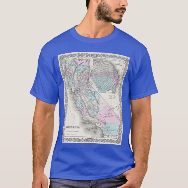Vintage Map of California 1855 T-Shirt (Front)