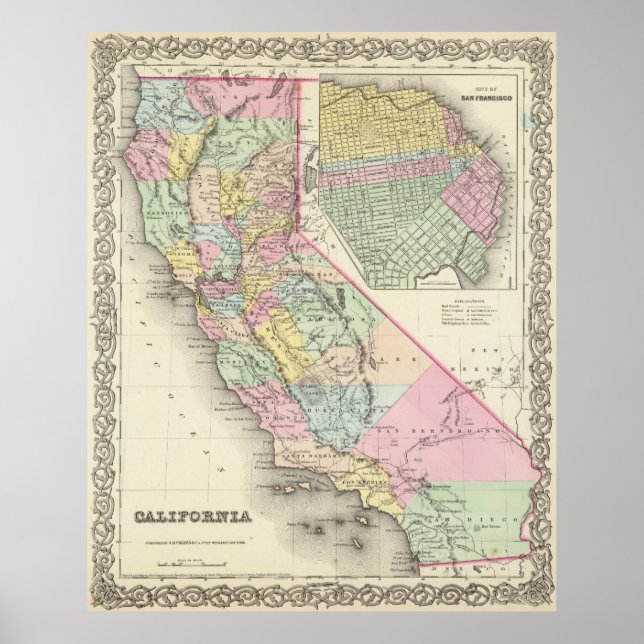 Vintage Map of California (1856) Poster (Front)