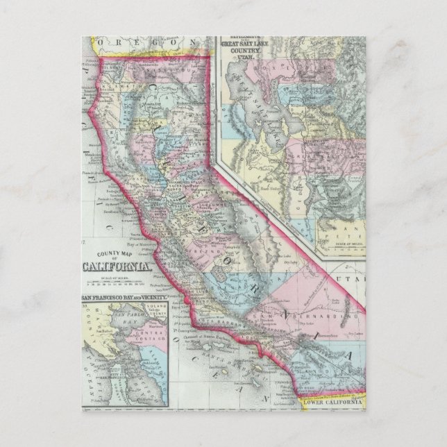 Vintage Map of California (1860) Postcard (Front)