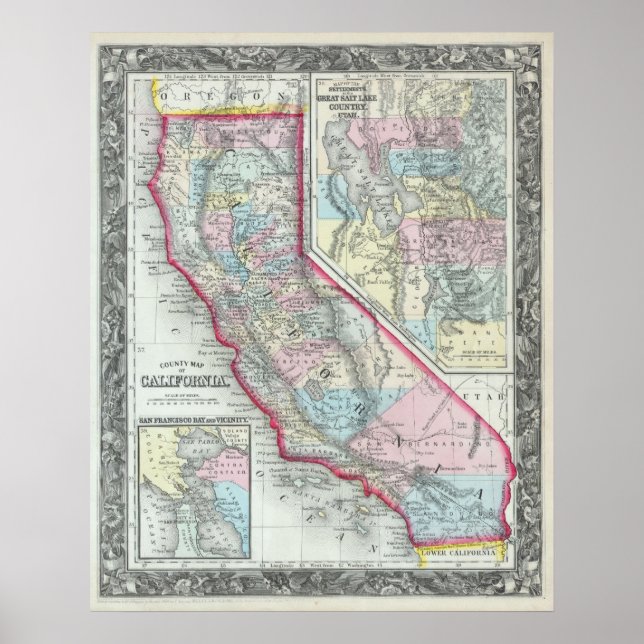 Vintage Map of California (1860) Poster (Front)