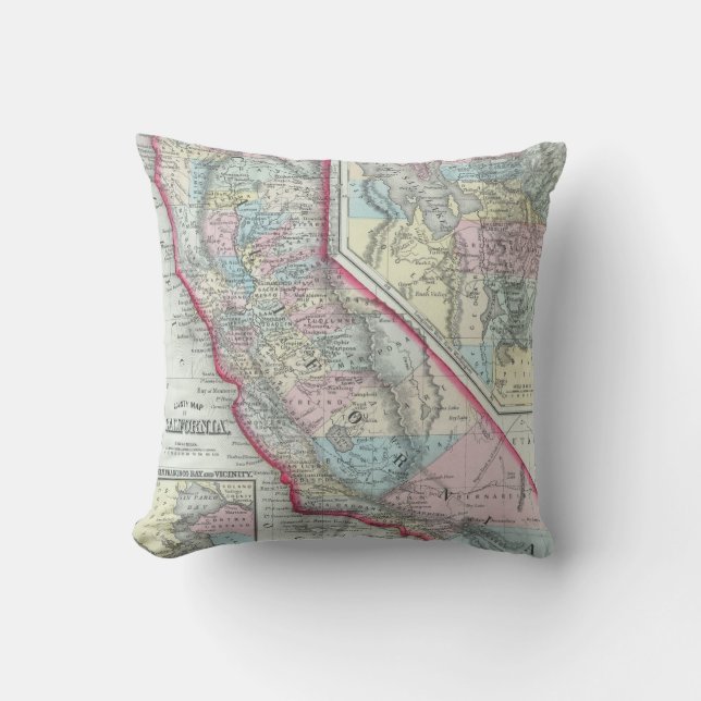 Vintage Map of California (1860) Throw Pillow (Front)