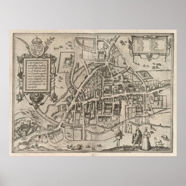 Vintage Map of Cambridge England (1575) Poster (Front)
