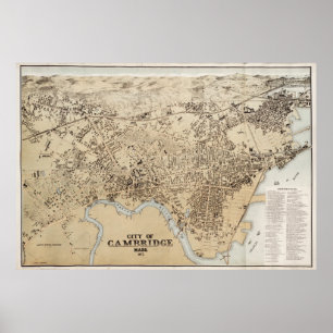 Vintage Map of Cambridge Massachusetts (1877) Poster