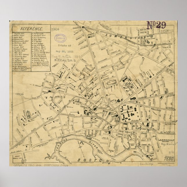 Vintage Map of Cambridge Massachusetts (1880) Poster (Front)