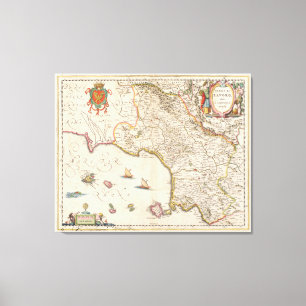 Vintage Map of Campania Italy (1662) Canvas Print