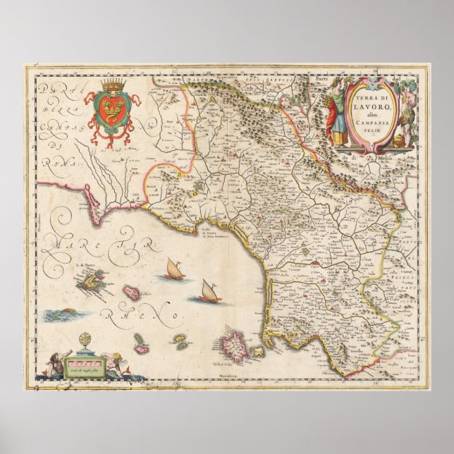 Vintage Map of Campania Italy (1662) Poster (Front)
