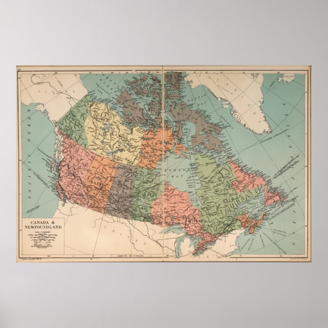 Vintage Map of Canada - Canada and Newfoundland Poster (Front)