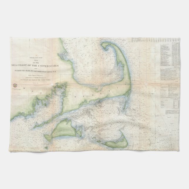 Vintage Map of Cape Cod (1857) Kitchen Towel (Horizontal)