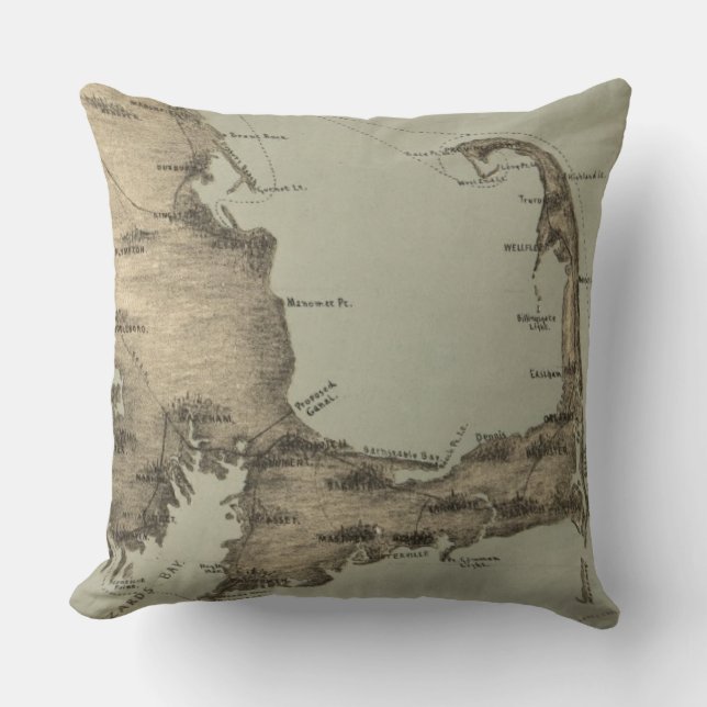 Vintage Map of Cape Cod (1885) Throw Pillow (Front)