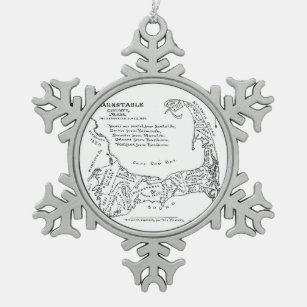 Vintage Map of Cape Cod (1890) Snowflake Pewter Christmas Ornament