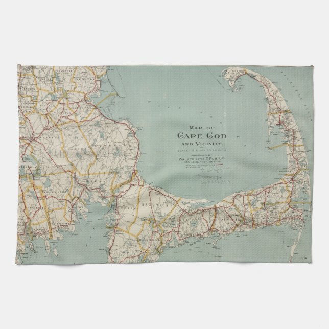 Vintage Map of Cape Cod (1917) Kitchen Towel (Horizontal)