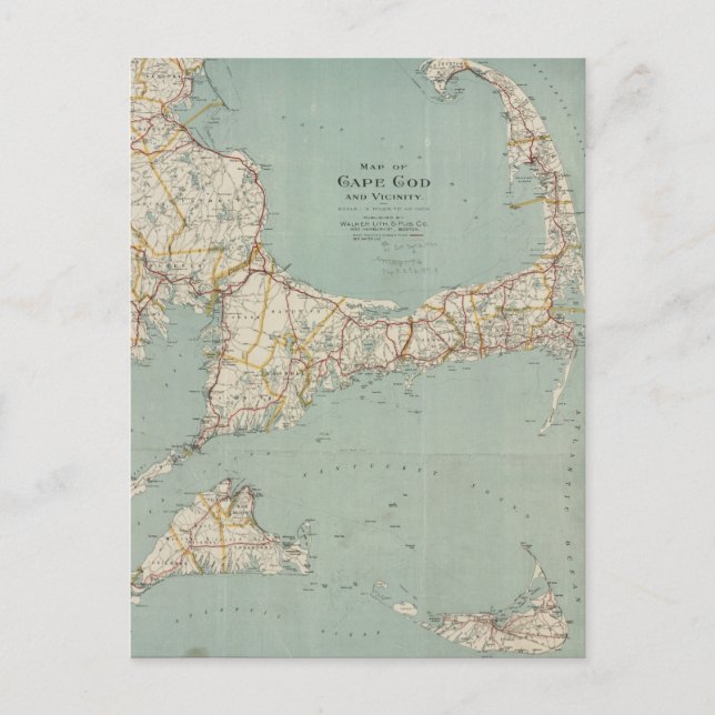 Vintage Map of Cape Cod (1917) Postcard (Front)