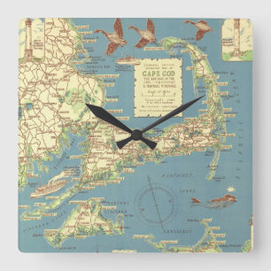 Vintage Map of Cape Cod (1940) Square Wall Clock