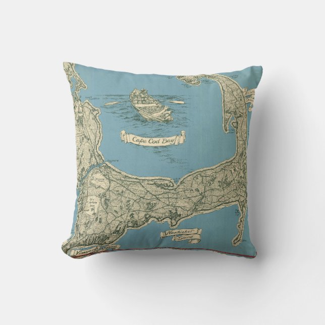 Vintage Map of Cape Cod (1945) Throw Pillow (Front)
