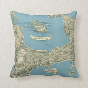 Vintage Map of Cape Cod (1945) Throw Pillow