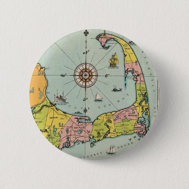 Vintage Map of Cape Cod 2 Inch Round Button (Front)