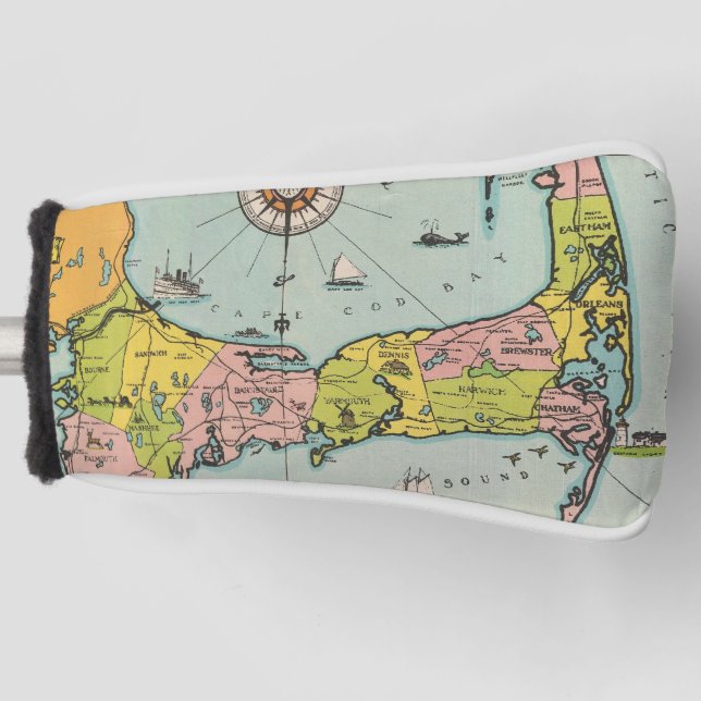 Vintage Map of Cape Cod Golf Head Cover (Front)