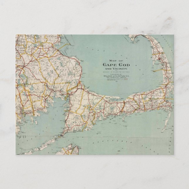 Vintage map of Cape Cod, Massachusetts Postcard (Front)