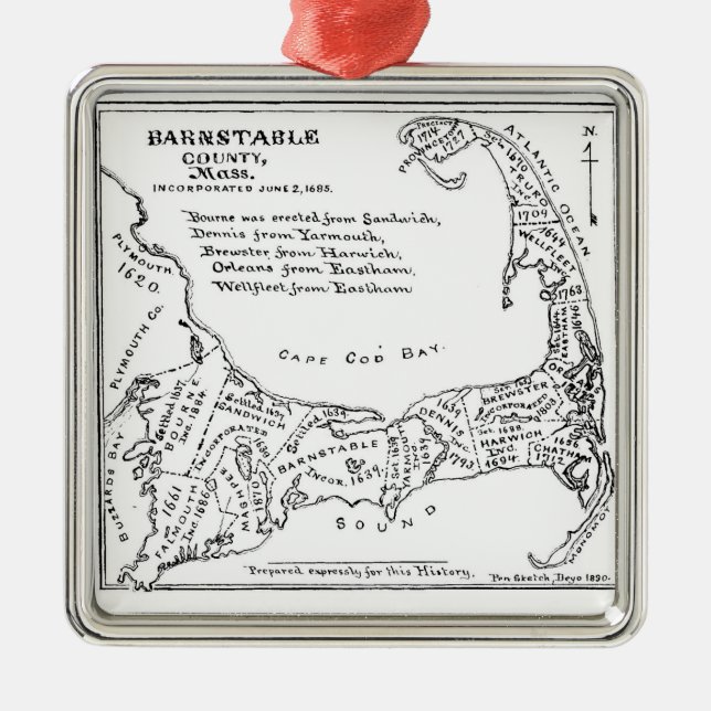 Vintage Map of Cape Cod Metal Ornament (Front)