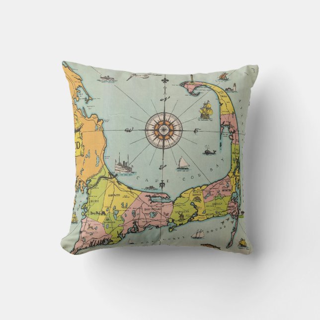 Vintage Map of Cape Cod Throw Pillow (Front)
