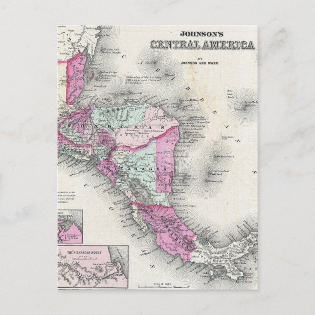 Vintage Map of Central America (1864) Postcard (Front)