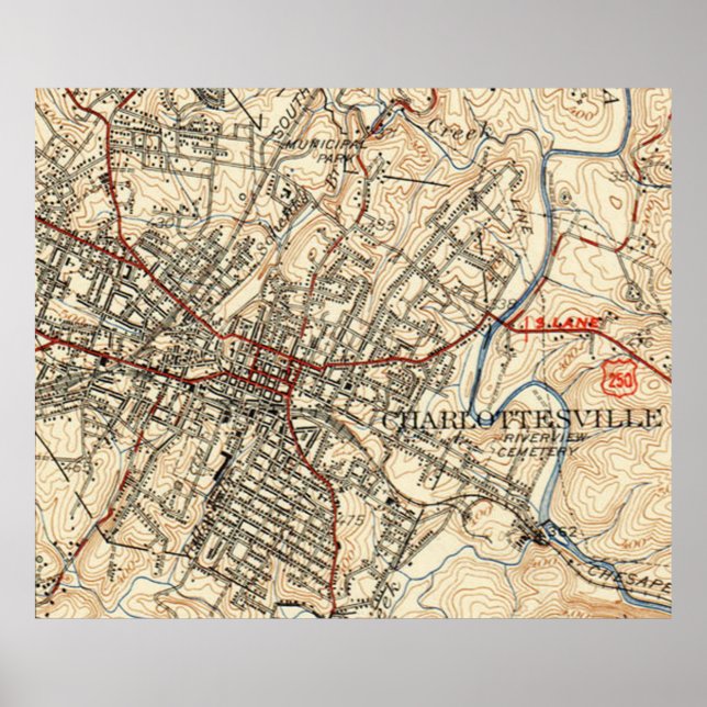 Vintage Map of Charlottesville Virginia (1949) Poster (Front)