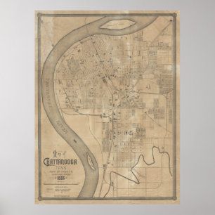 Vintage Map of Chattanooga TN (1885) Poster