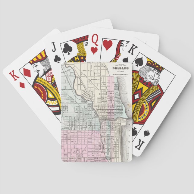Vintage Map of Chicago (1855) Playing Cards (Back)