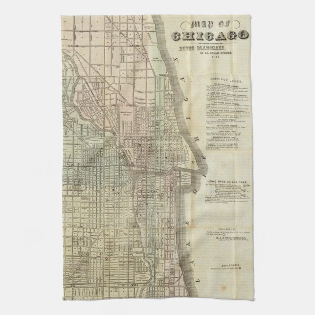 Vintage Map of Chicago (1857) Kitchen Towel (Vertical)
