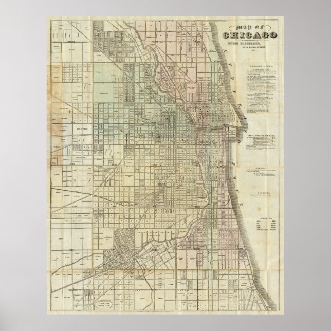 Vintage Map of Chicago (1857) Poster (Front)