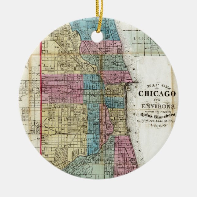 Vintage Map of Chicago (1869) Ceramic Ornament (Front)