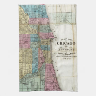 Vintage Map of Chicago (1869) Kitchen Towel