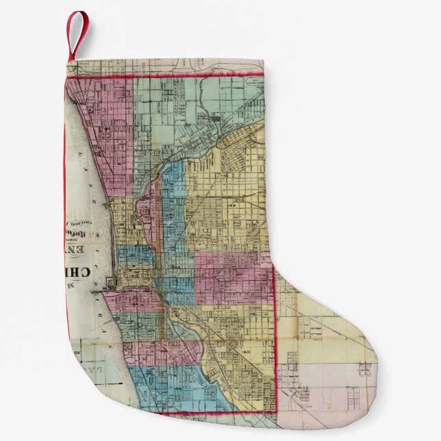 Vintage Map of Chicago (1869) Small Christmas Stocking (Front)
