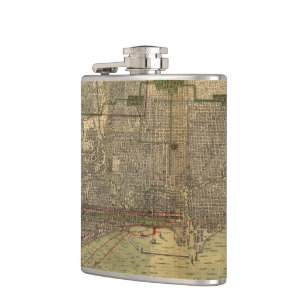 Vintage Map of Chicago (1892) Hip Flask
