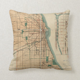 Vintage Map of Chicago Illinois (1889) Throw Pillow