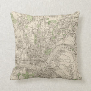 Vintage Map of Cincinnati Ohio (1915) Throw Pillow