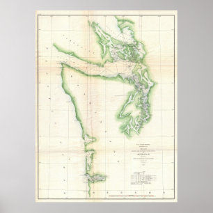 Vintage Map of Coastal Washington State (1857) Poster
