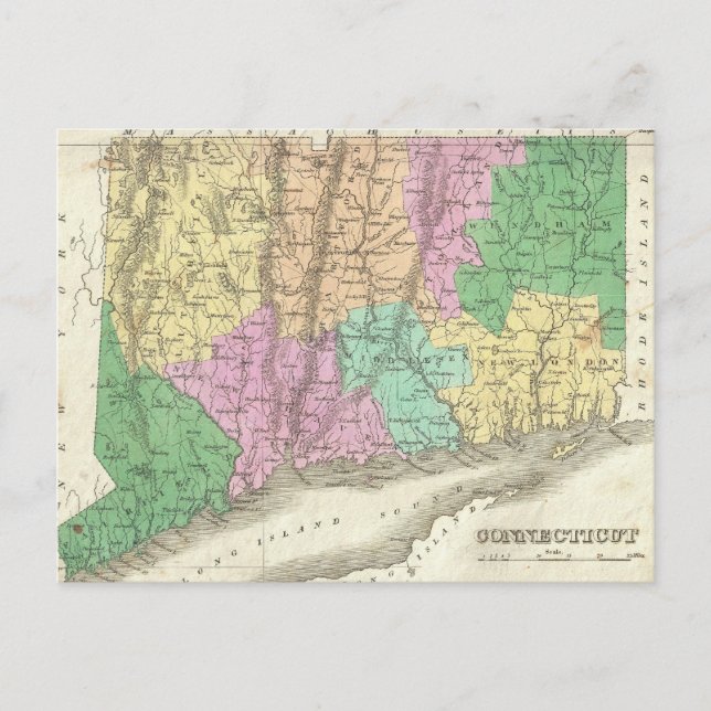 Vintage Map of Connecticut (1827) Postcard (Front)