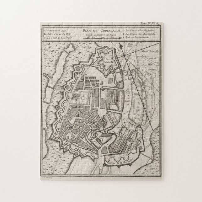 Vintage Map of Copenhagen Denmark (1764) Jigsaw Puzzle (Vertical)