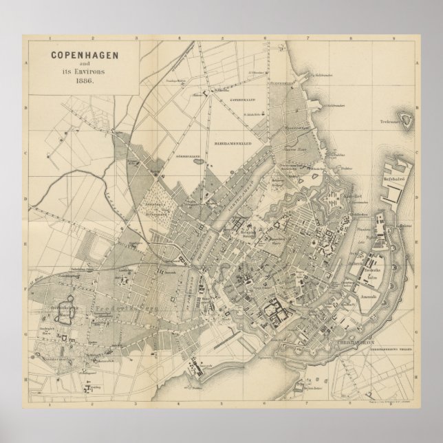 Vintage Map of Copenhagen Denmark (1886) Poster (Front)