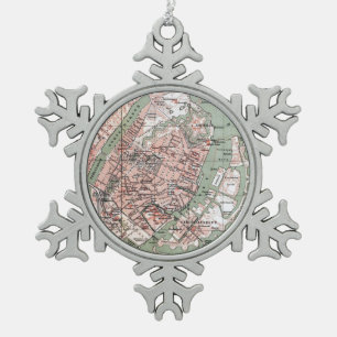 Vintage Map of Copenhagen Denmark (1888) Snowflake Pewter Christmas Ornament