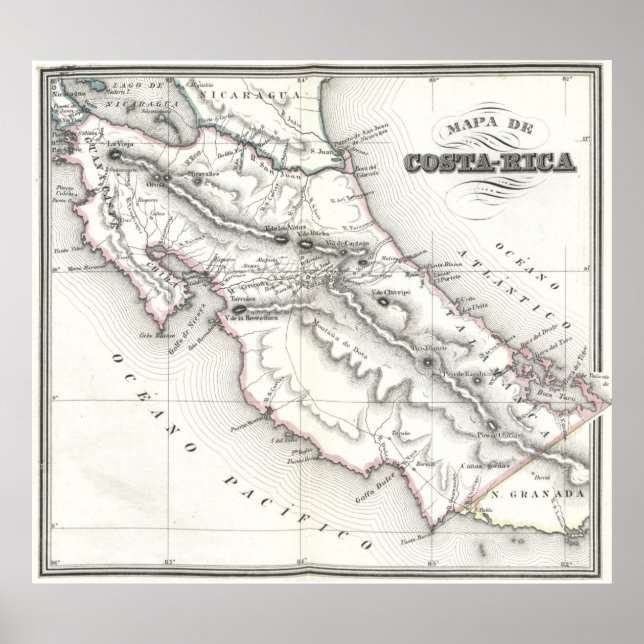 Vintage Map of Costa Rica (1851) Poster (Front)
