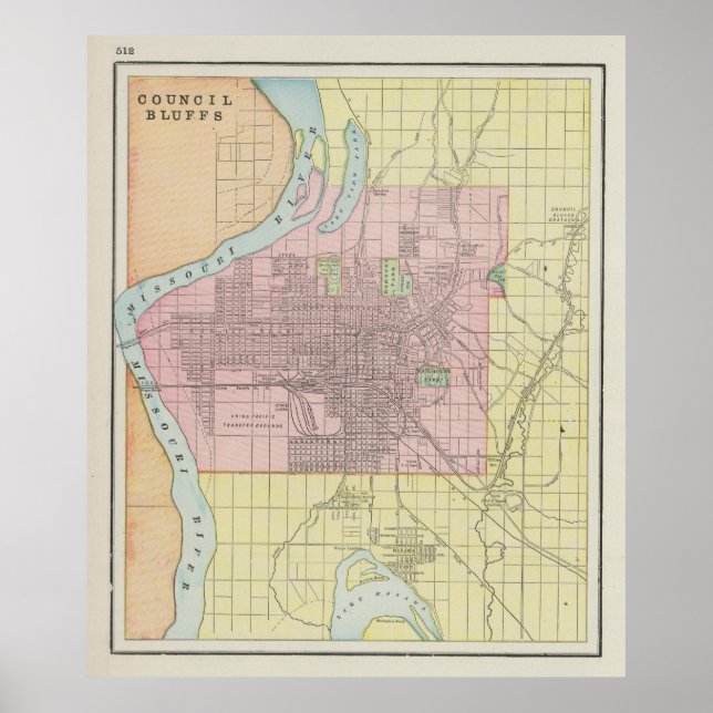 Vintage Map of Council Bluffs IA (1901) Poster (Front)